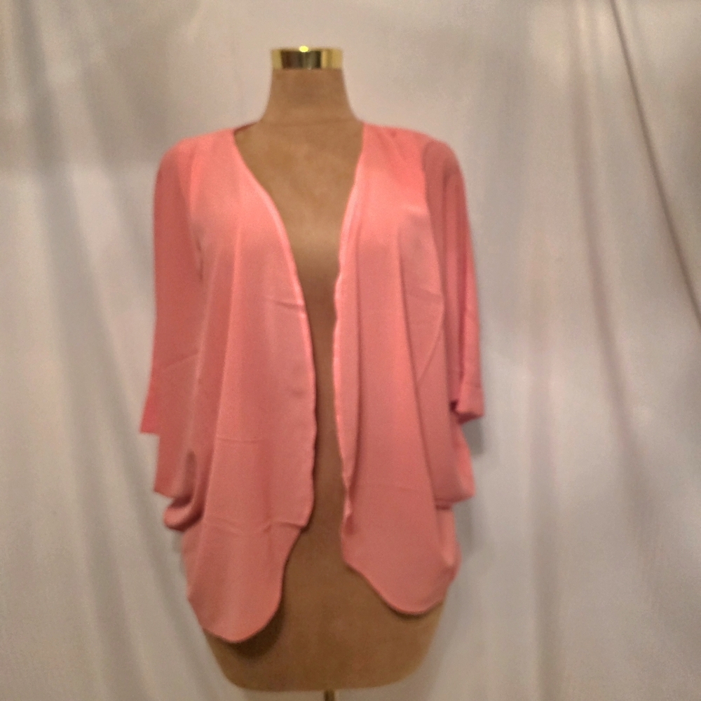 NWOT Zenana Open Front Pink Sheer Cardigan Size Medium